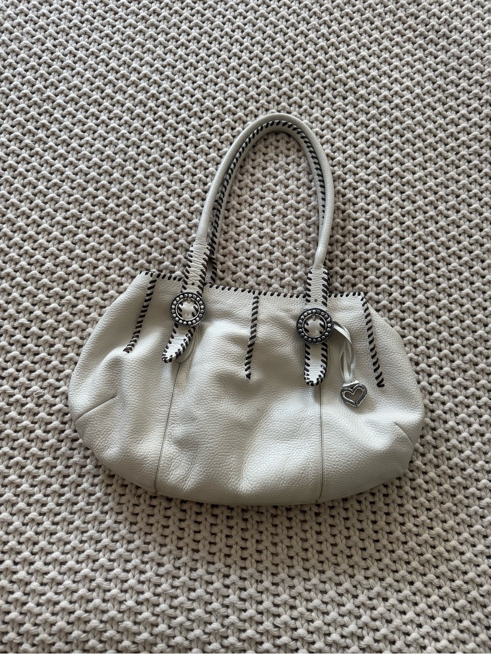 Brighton White Leather Shoulder Bag with Heart Charm